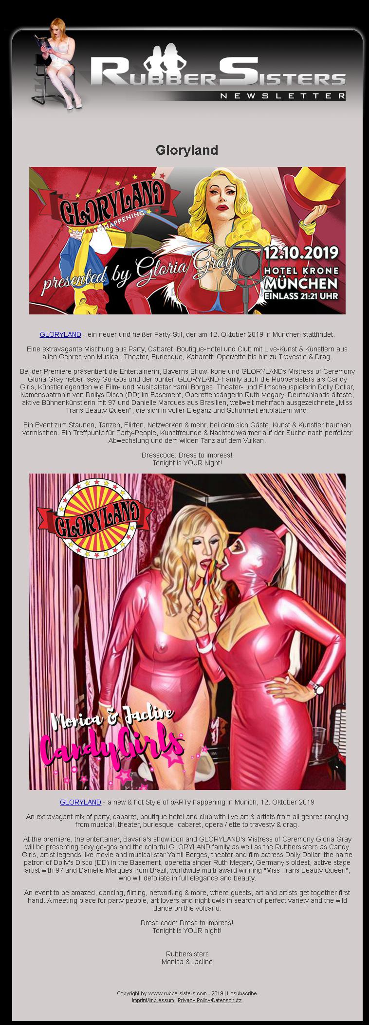 Rubbersisters - News 09/2019 - Gloryland